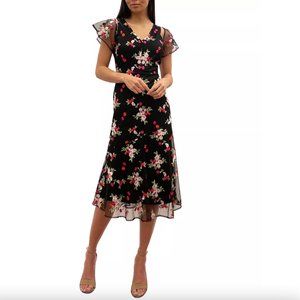 Sam Edelman Floral-Embroidered Cold-Shoulder Midi Dress